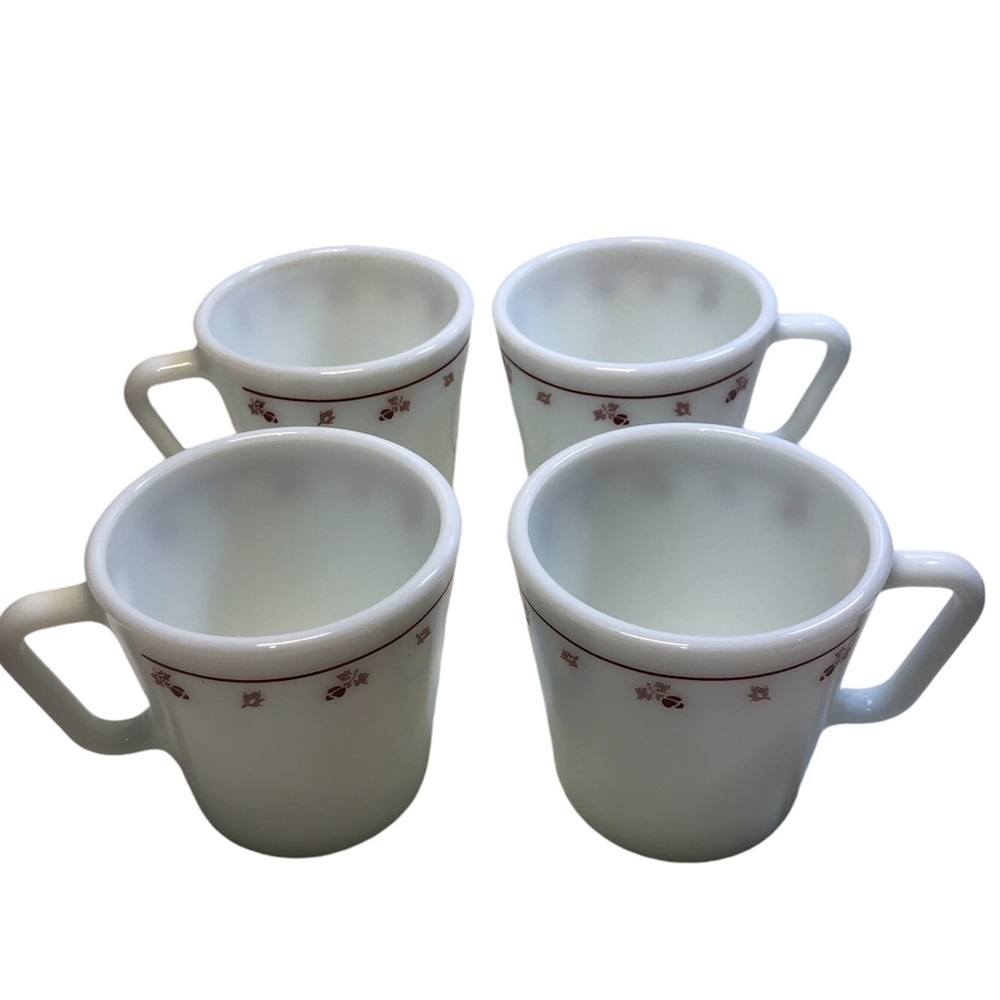 Vintage Lot of 4 PYREX ROSE BUD RED & WHITE Glass Mugs Corning Made in USA